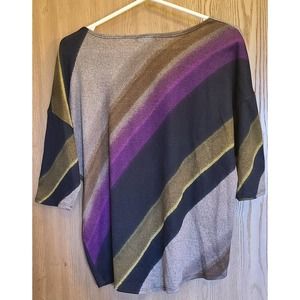 Vintage Unique Stripe Dolman 1/2 sleeve knit shirt Purple black gold JULI L